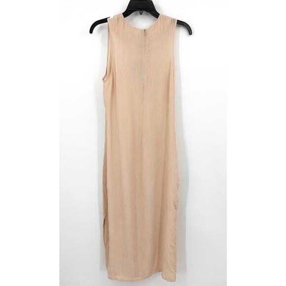 NAADAM Women's Lyocell Crinkle Midi Dress Small Nude Tan Sleeveless Crewneck NWT - Picture 2 of 5